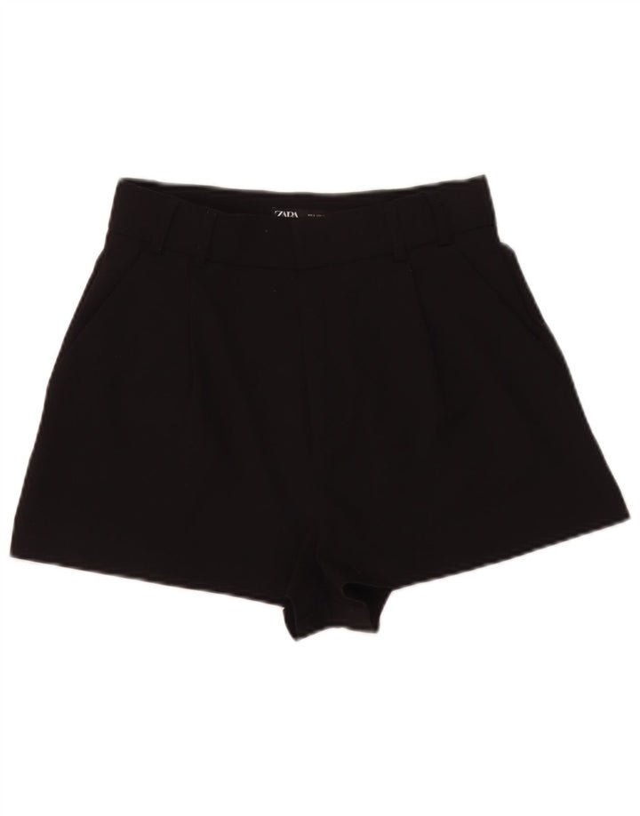 Zara Mujer Pantalones Cortos De Cintura Alta Pequeños W26 Poliéster Negro