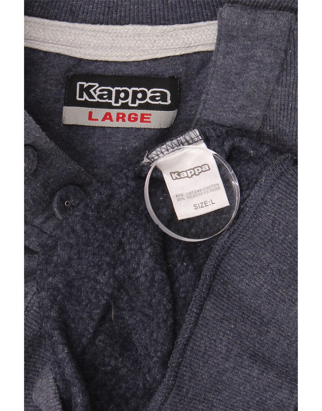 KAPPA Mens Graphic Zip Neck Sudadera Jumper Large Azul Marino Algodón