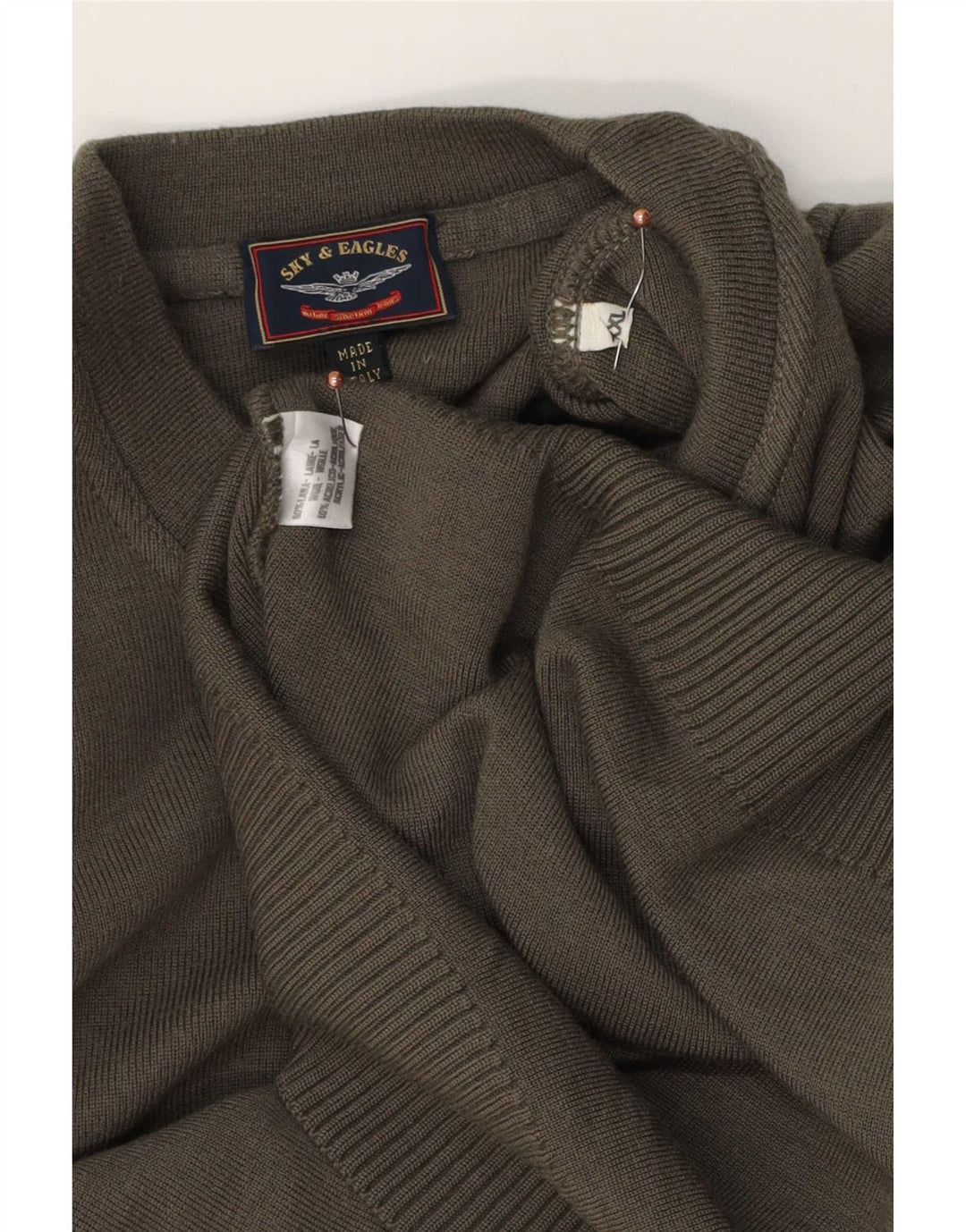 Sky & Eagle - Jersey de cuello redondo para hombre, talla 2XL, lana caqui