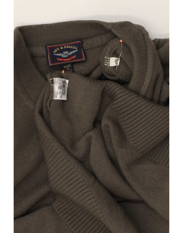 Sky & Eagle - Jersey de cuello redondo para hombre, talla 2XL, lana caqui