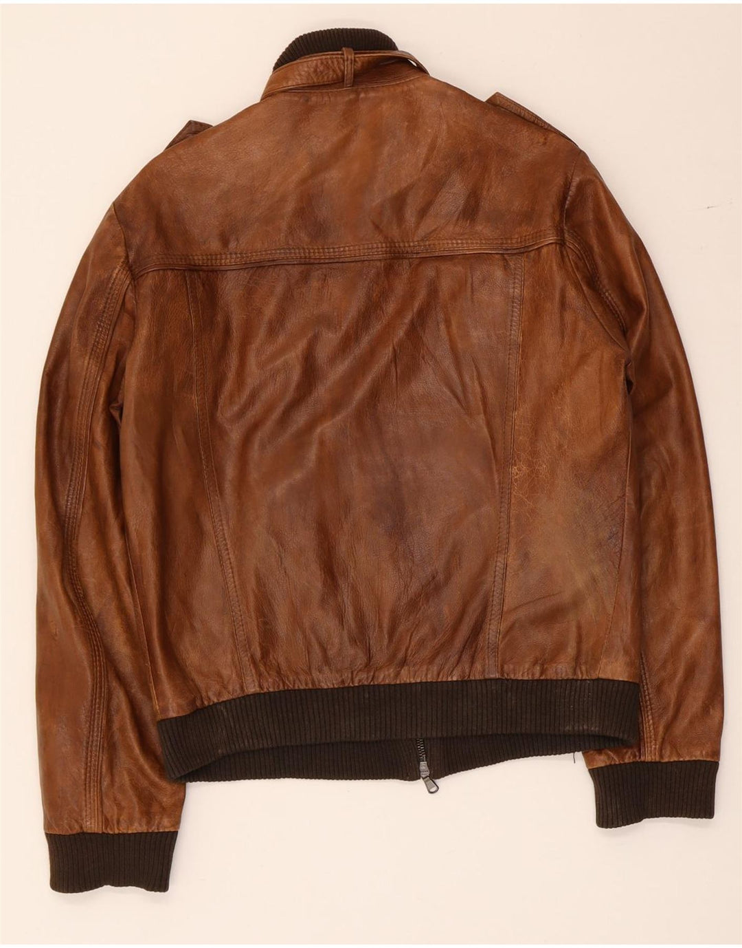 Vintage hombres chaqueta de cuero militar Reino Unido 36 pequeño marrón