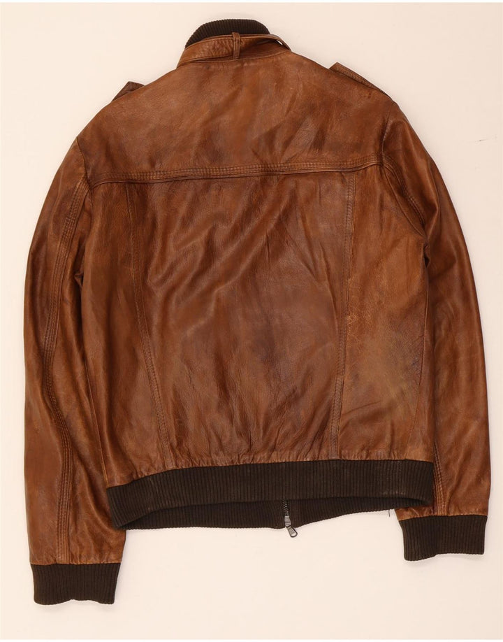 Vintage hombres chaqueta de cuero militar Reino Unido 36 pequeño marrón