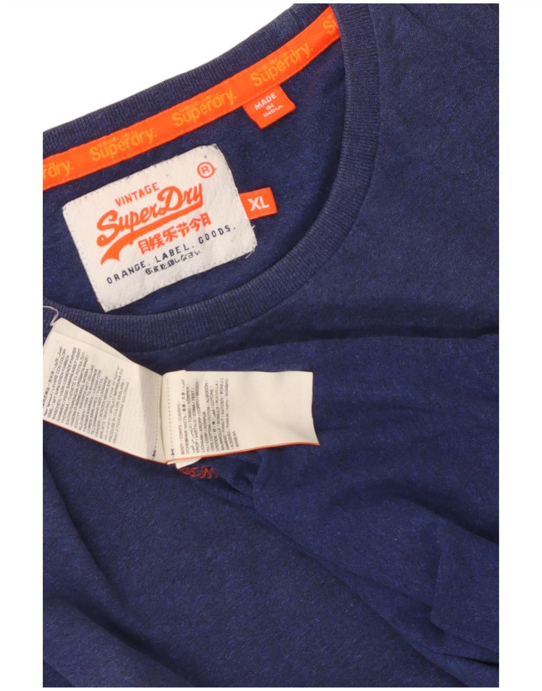 Superdry Hombre Camiseta Top XL Azul Marino Algodón