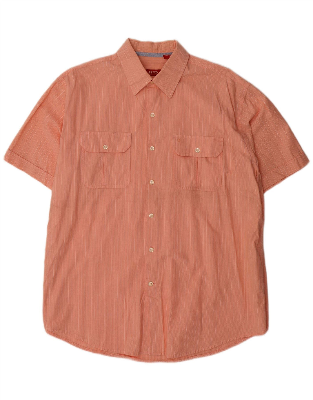 IZOD Camisa de manga corta para hombre de algodón a rayas naranja grande