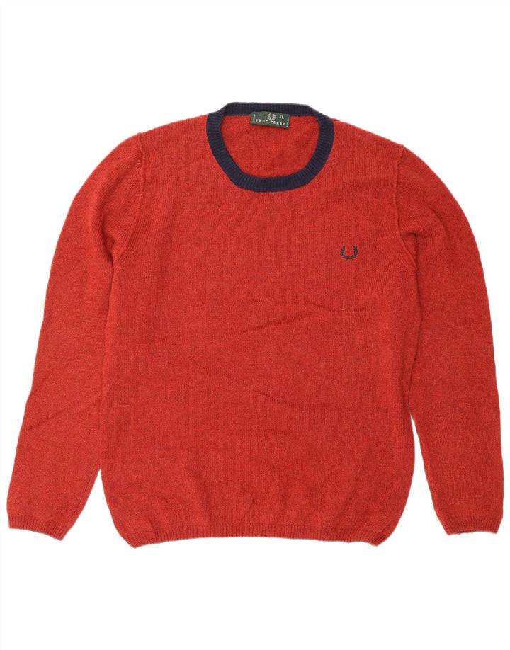 FRED PERRY Jersey de cuello redondo para hombre XL Lana roja