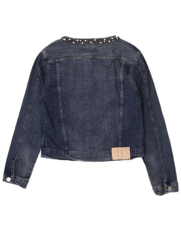 Vintage mujer crop denim chaqueta Reino Unido 18 XL algodón azul