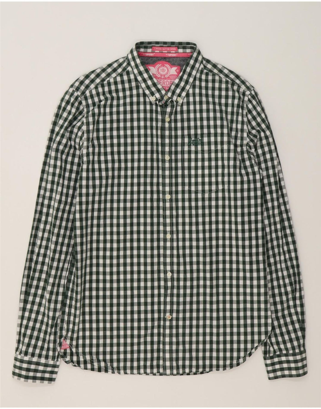 SUPERDRY Camisa Hombre XL Algodón Vichy Verde