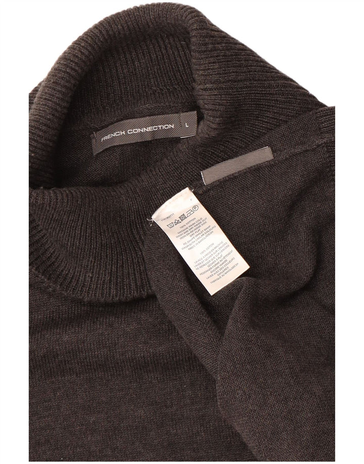French Connection Jersey con cuello vuelto para hombre, talla grande, algodón marrón