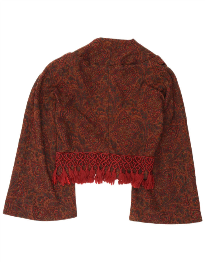 Vintage mujer crop 3 botones chaqueta blazer IT 42 medio borgoña paisley