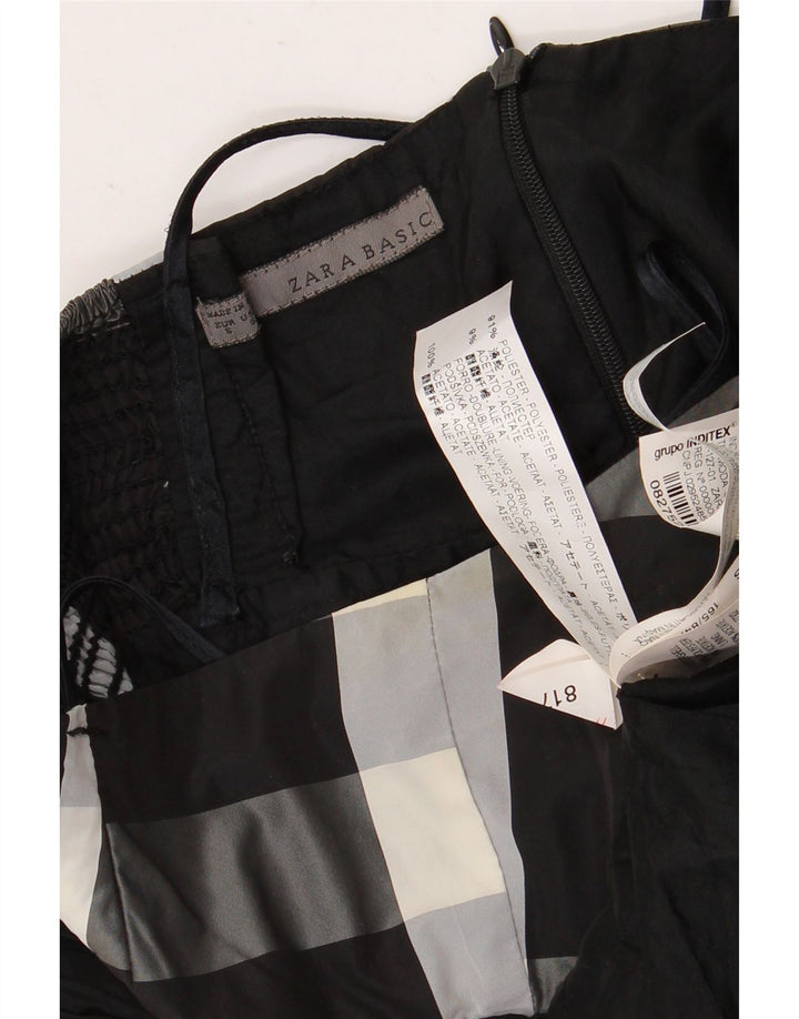 Zara Mujer Vestido Burbuja Sin Mangas UK 8 Pequeño Poliéster A Cuadros Negro
