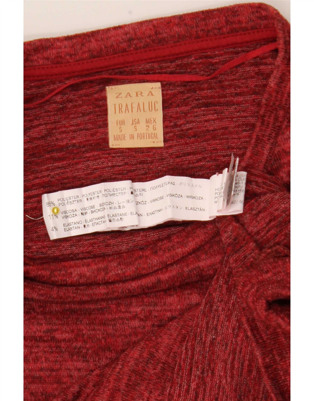 Zara Camiseta Mujer Top UK 10 Small Poliéster Moteado Rojo