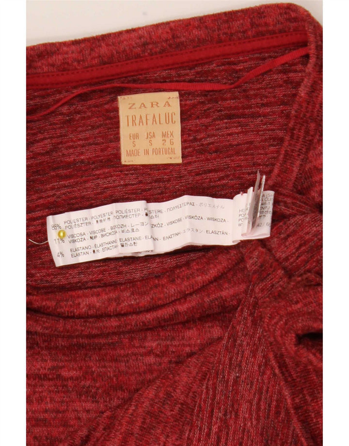 Zara Camiseta Mujer Top UK 10 Small Poliéster Moteado Rojo