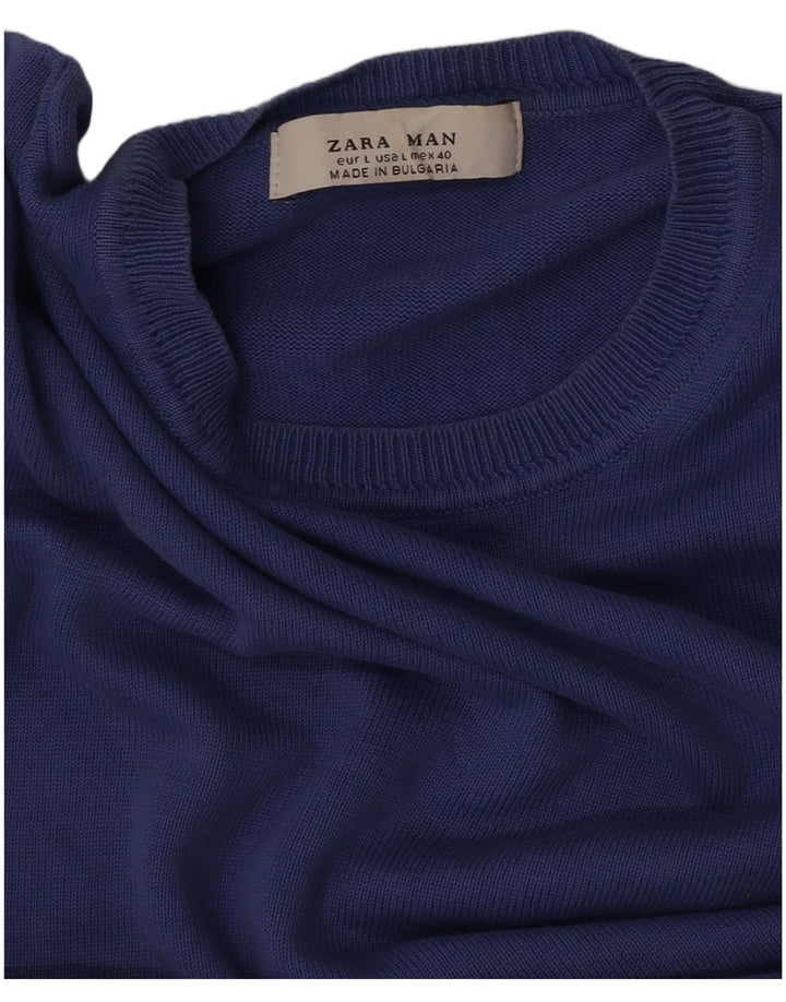 Zara Hombre Jersey De Cuello Redondo Jersey Grande Azul
