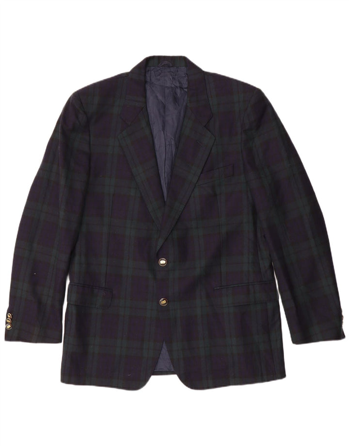 Vintage hombres 2 botones Blazer chaqueta IT 54 2XL azul marino lana a cuadros