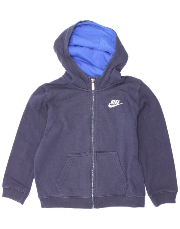 Nike Sudadera con capucha y cremallera para niños de 6 a 7 años, talla grande, algodón azul marino