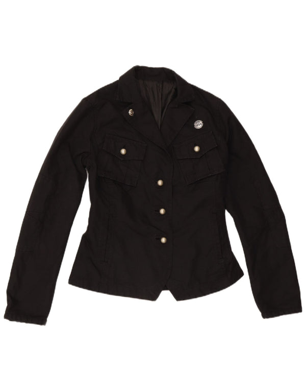 Vintage mujer chaqueta utilitaria IT 40 pequeño algodón negro