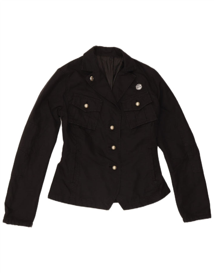 Vintage mujer chaqueta utilitaria IT 40 pequeño algodón negro