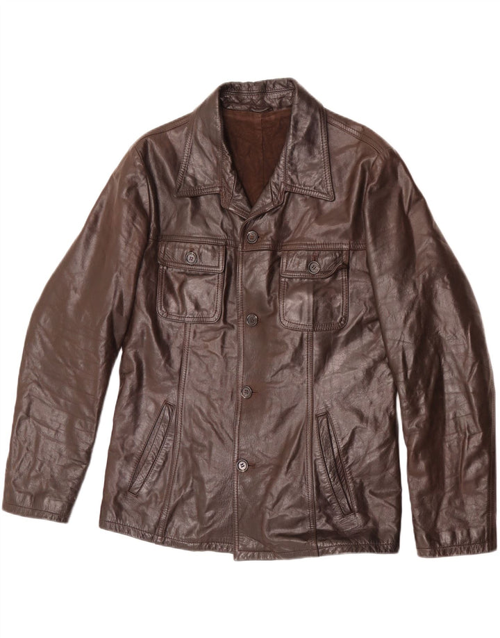 Chaqueta de cuero vintage para hombre IT 48 cuero marrón medio