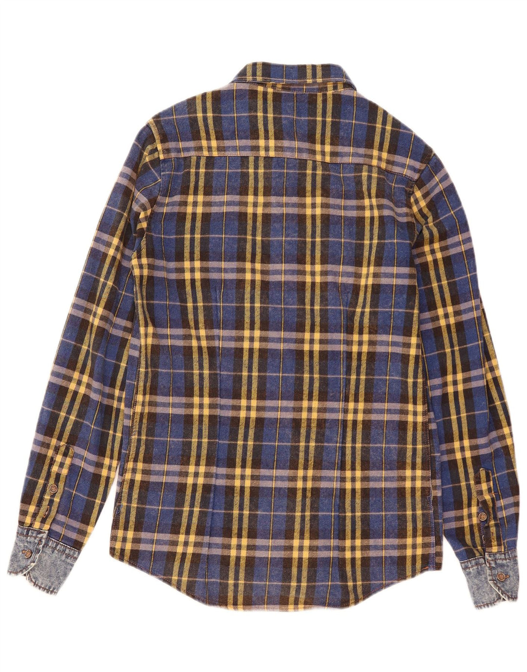 Camisa de franela vintage para hombre algodón a cuadros azul pequeño