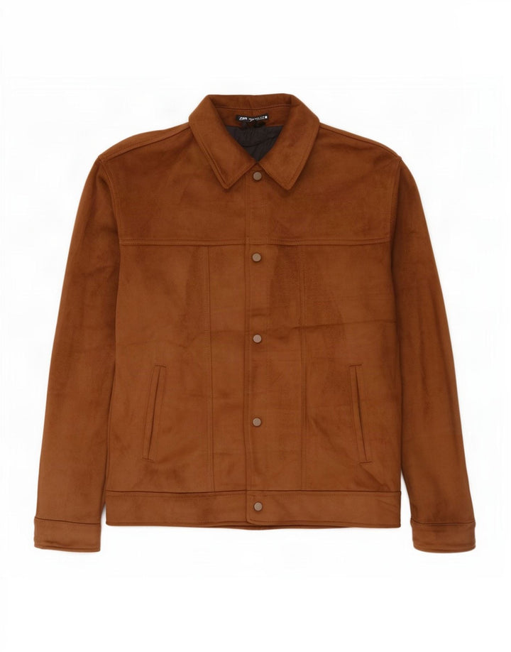 Zara Hombre Cazadora Bomber De Ante Sintético UK 42 XL Poliéster Beige