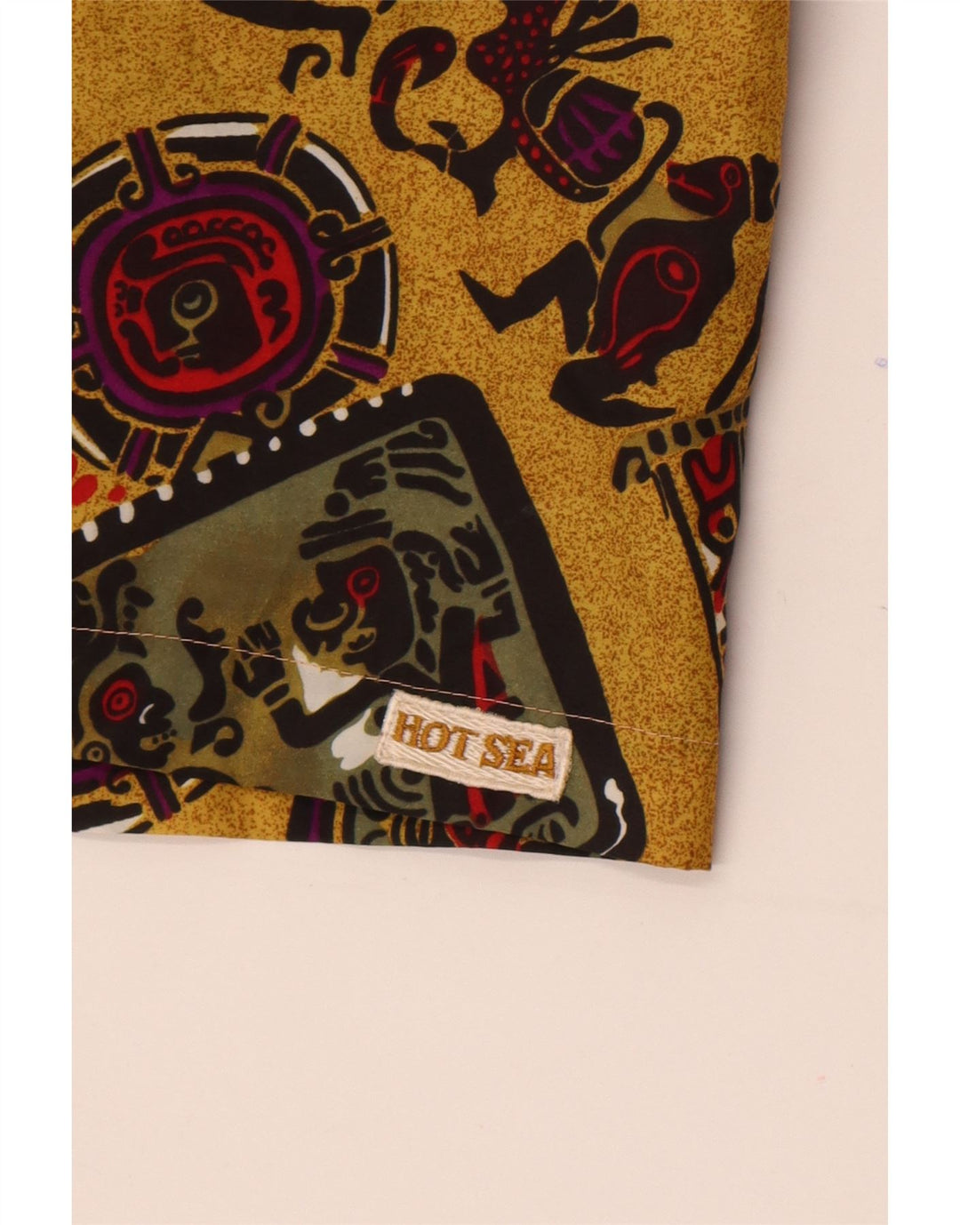 Vintage hombres patrón abstracto natación pantalones cortos XL amarillo
