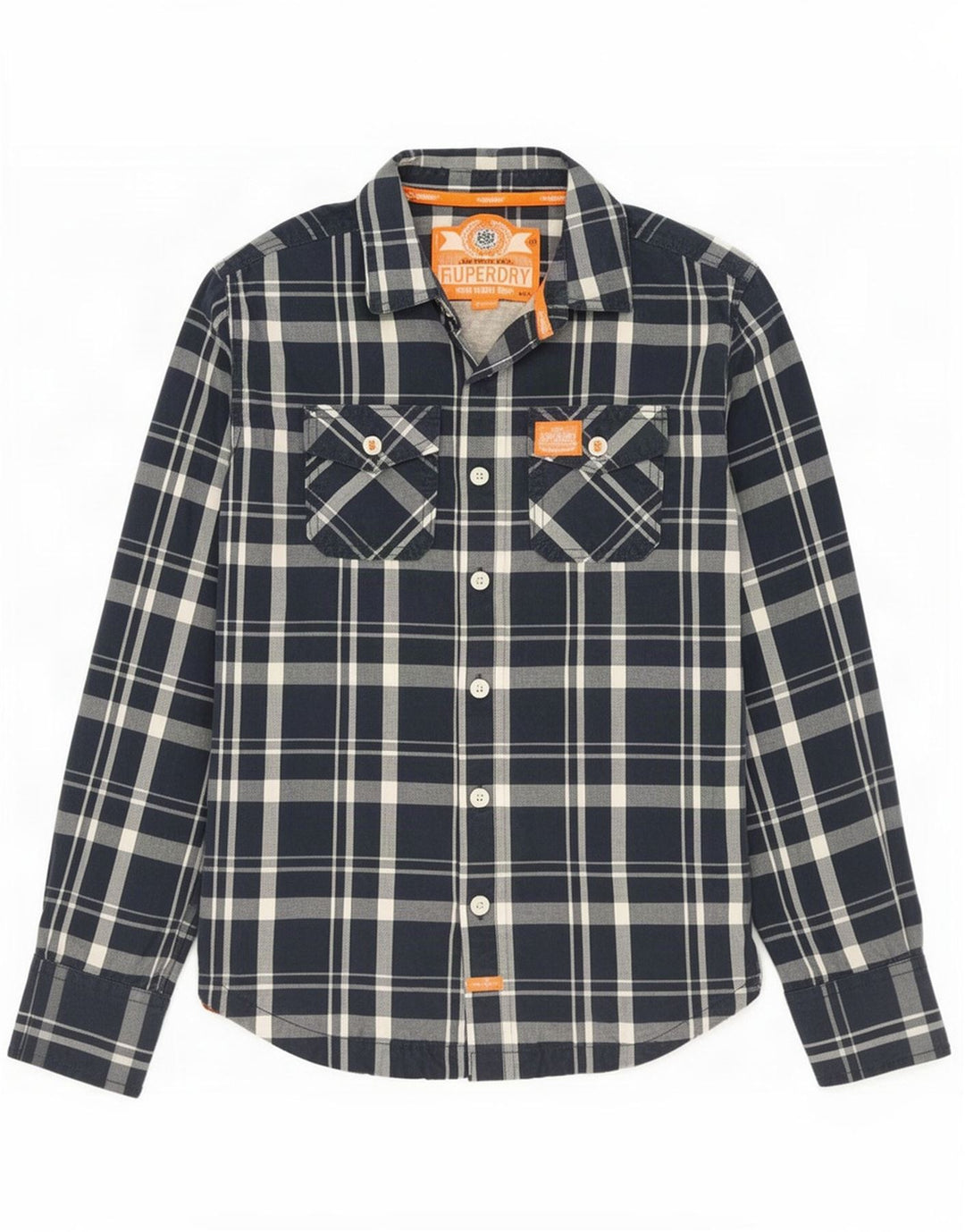 Camisa Superdry Hombre De Algodón A Cuadros Azul Marino Mediano