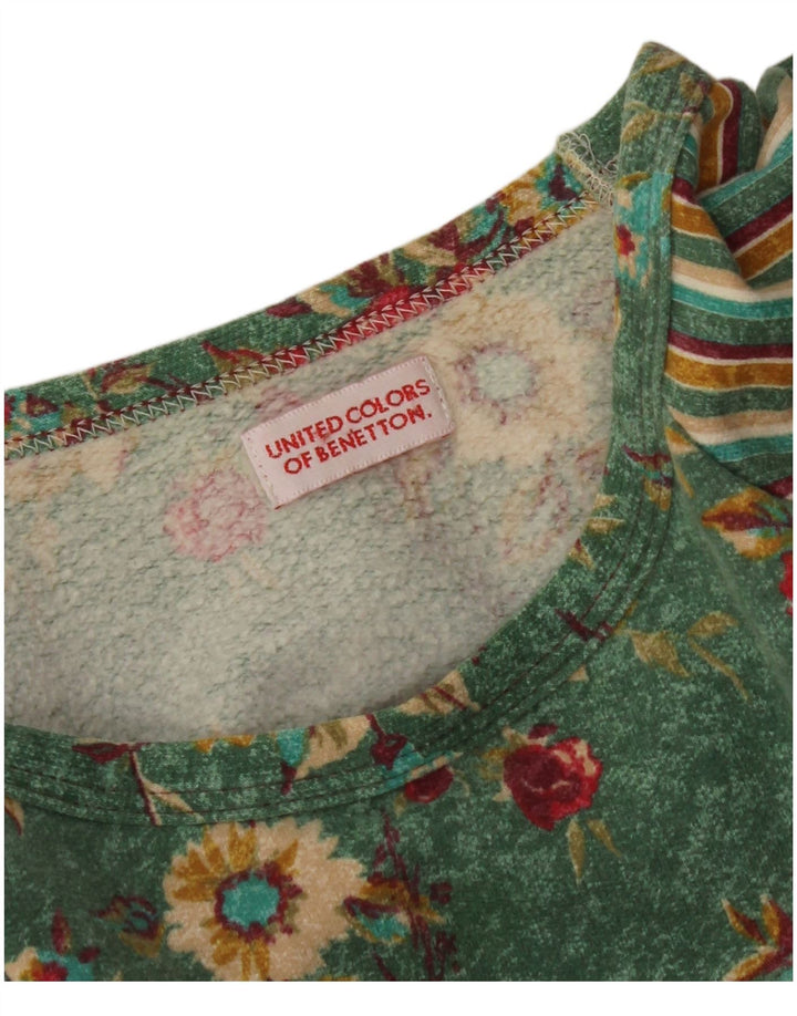 BENETTON Vestido camisero de manga larga para mujer UK 44 Verde medio Floral