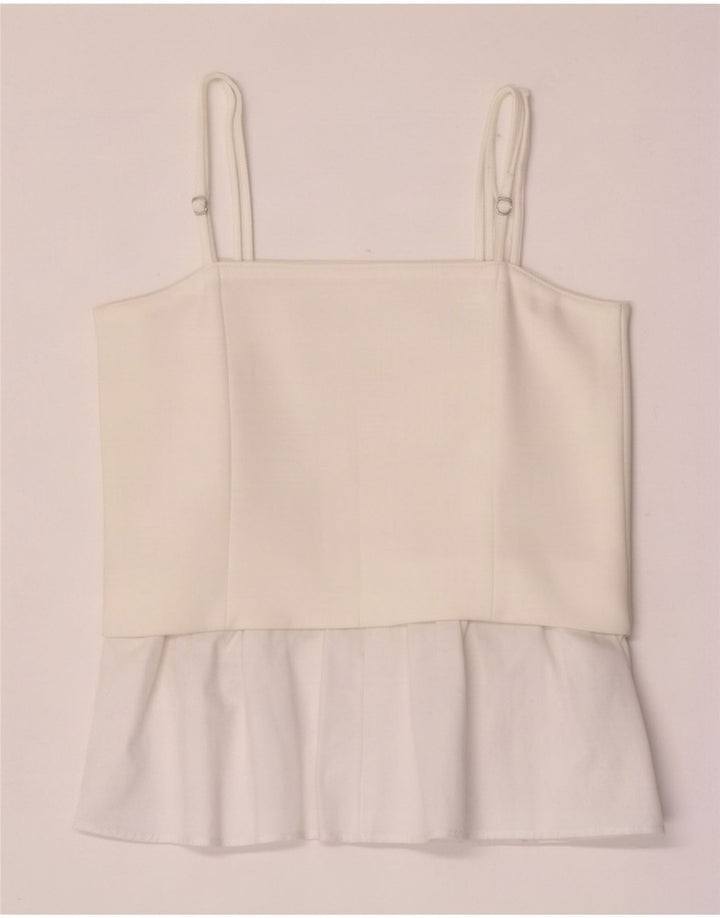 Zara Mujer Cami Top UK 40 Medio Blanco Colorblock Poliéster