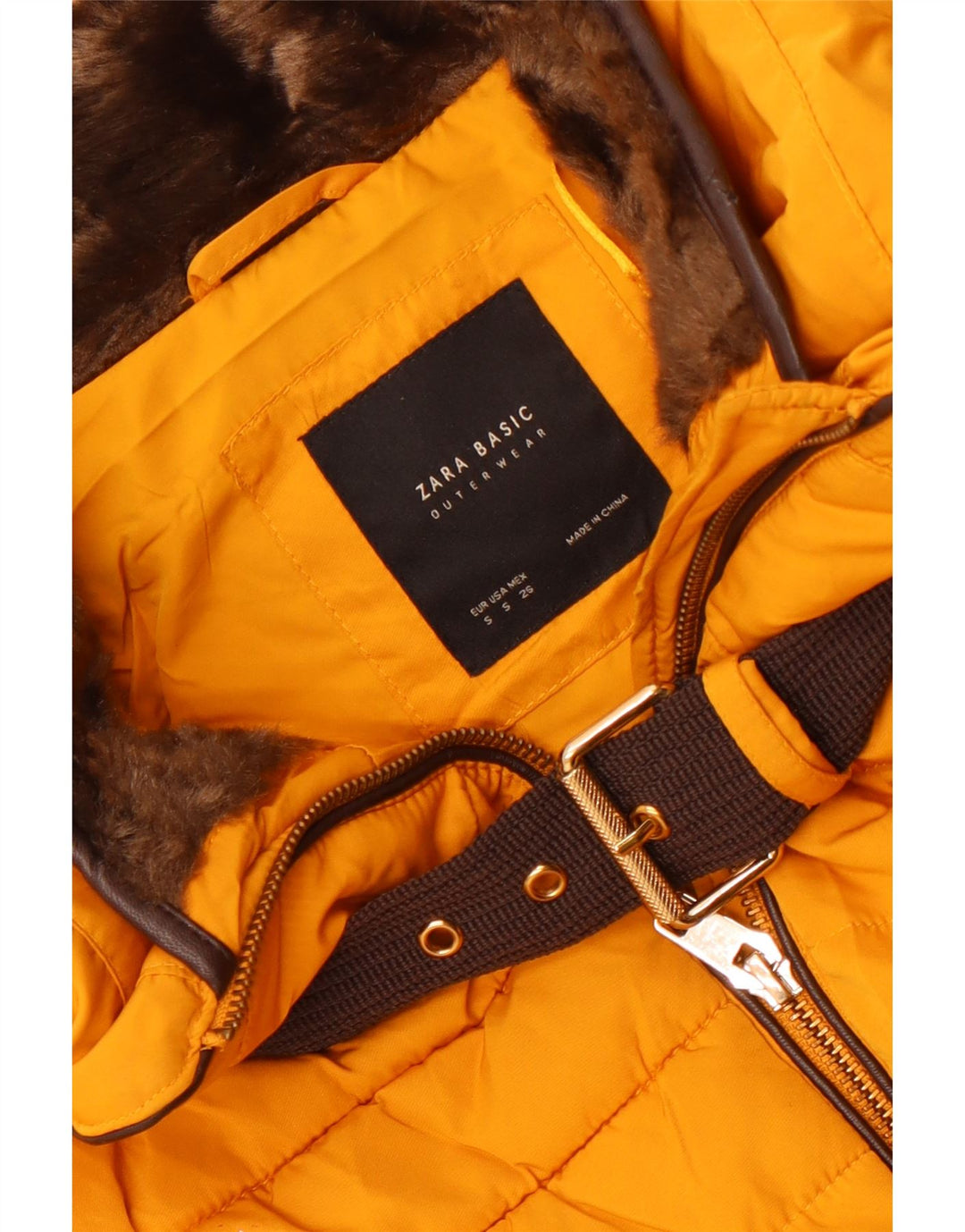 Zara Mujer Crop Chaqueta Acolchada UK 10 Small Amarillo