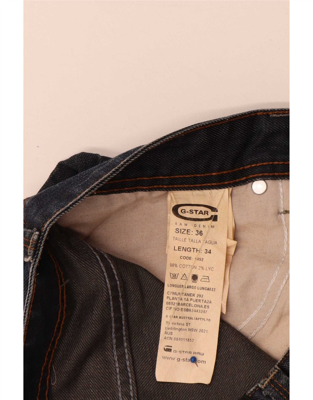 Vaqueros rectos para hombre G-Star W36 L34 Algodón azul marino