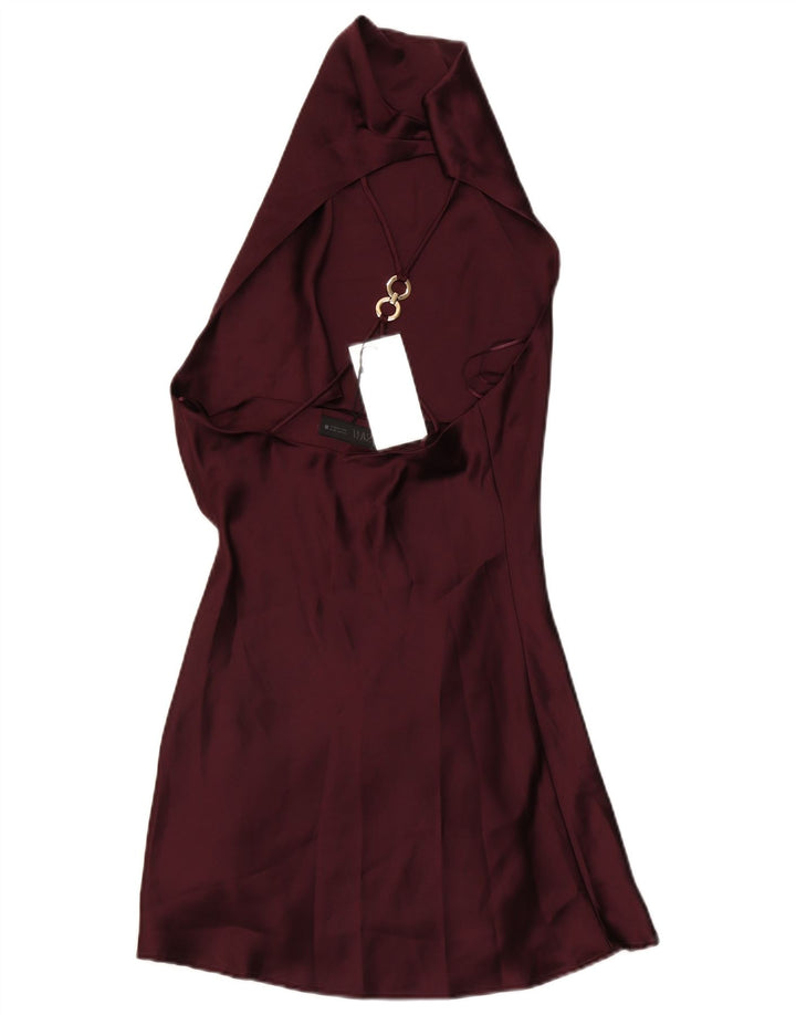 Zara Mujer Vestido Halter UK 10 Pequeño Poliéster Borgoña