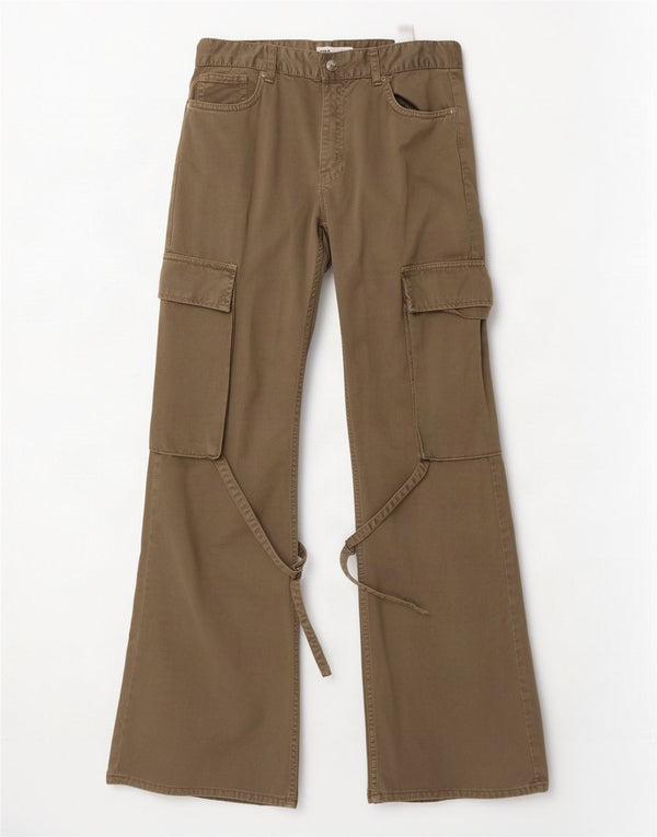 Zara Pantalones Cargo Acampanados para Mujer EU 38 Small W28 L32 Algodón Caqui
