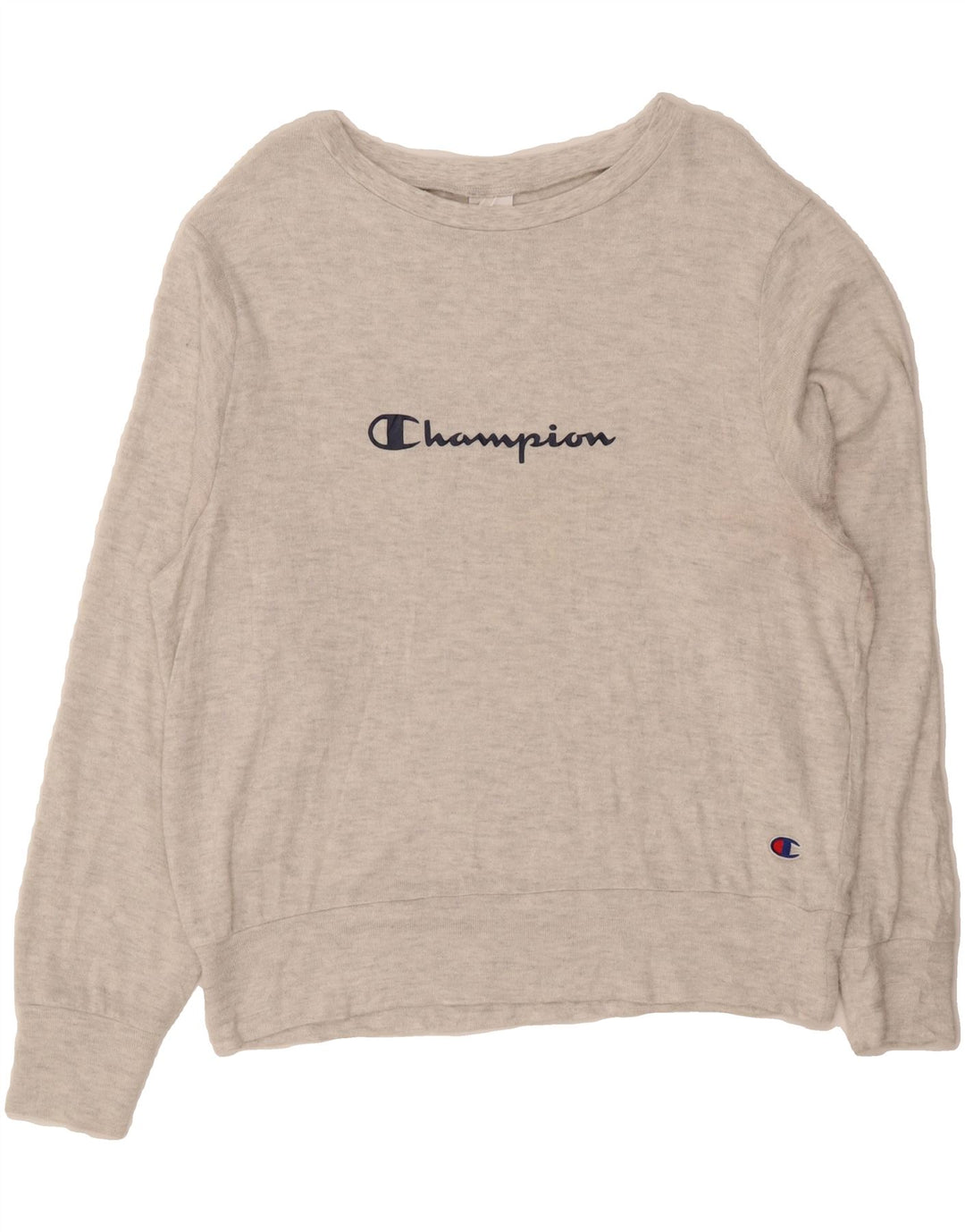 CHAMPION Womens Graphic Boat Neck Jumper Sweater UK 14 Medium Grey Vintage Champion and Second-Hand Champion from Messina Hembry 