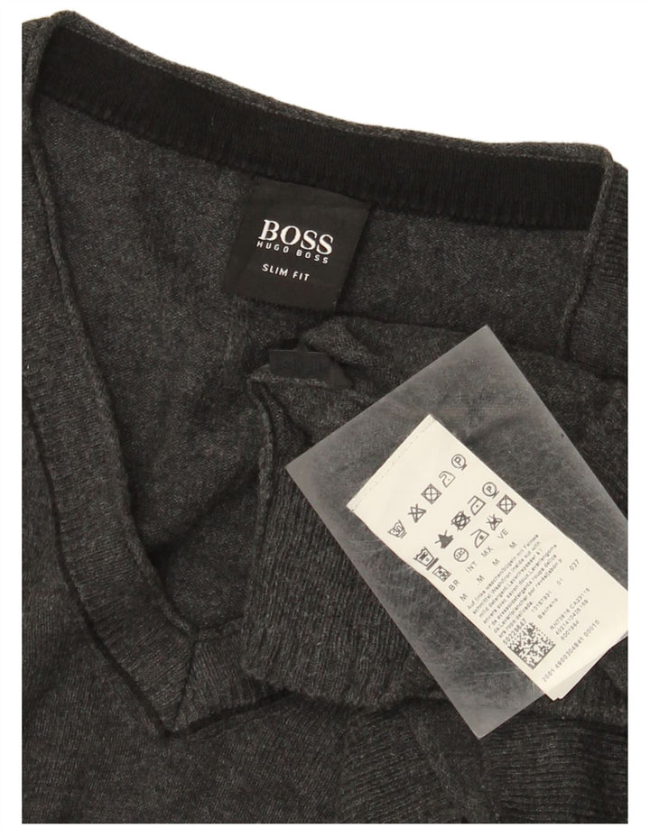 Hugo Boss Hombre | Jersey slim fit con cuello en V de algodón gris medio