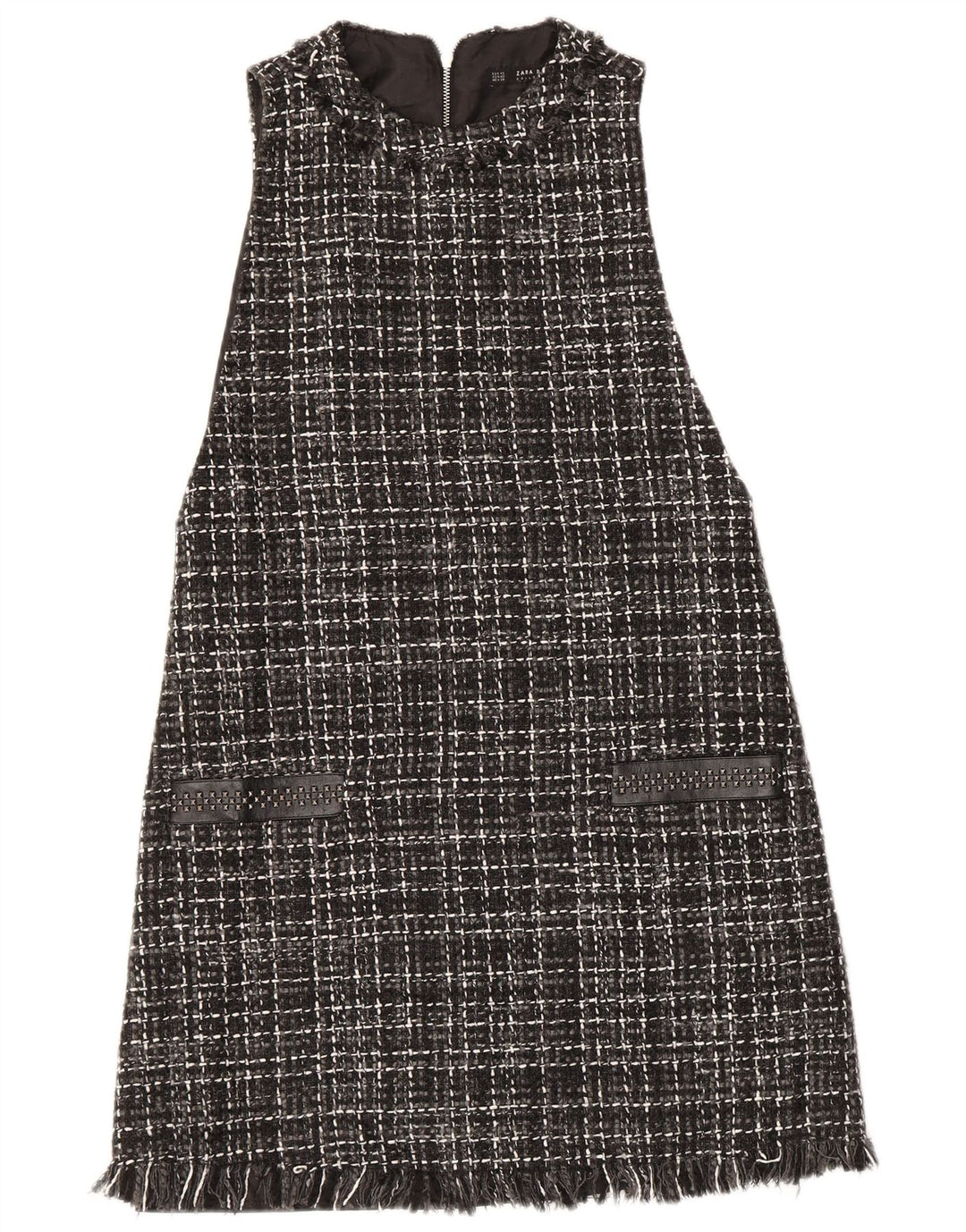 Zara Vestido recto sin mangas para mujer UK 6 XS Acrílico a cuadros negro