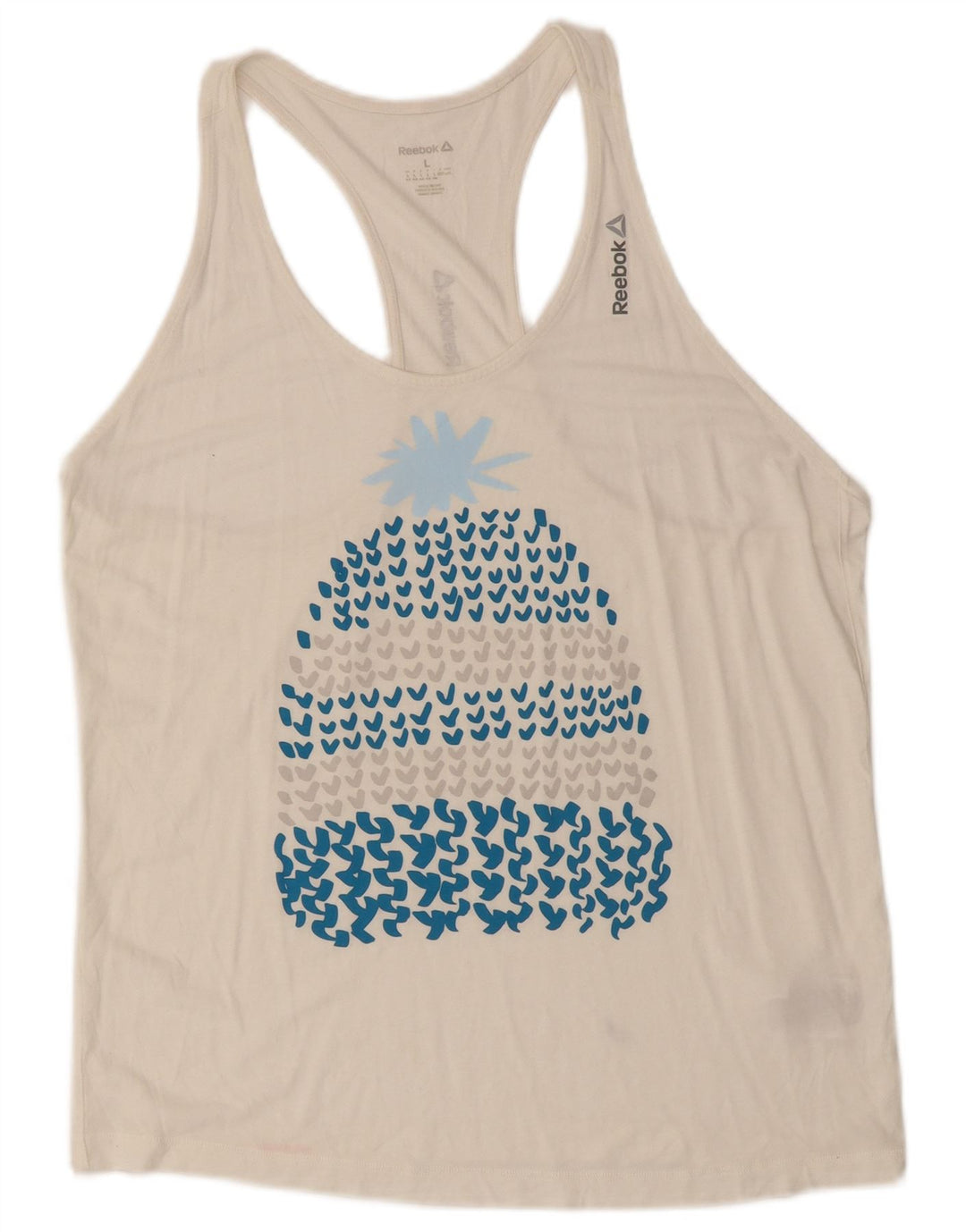 REEBOK Top sin mangas gráfico para mujer UK 40/40 Grande Modal blanco