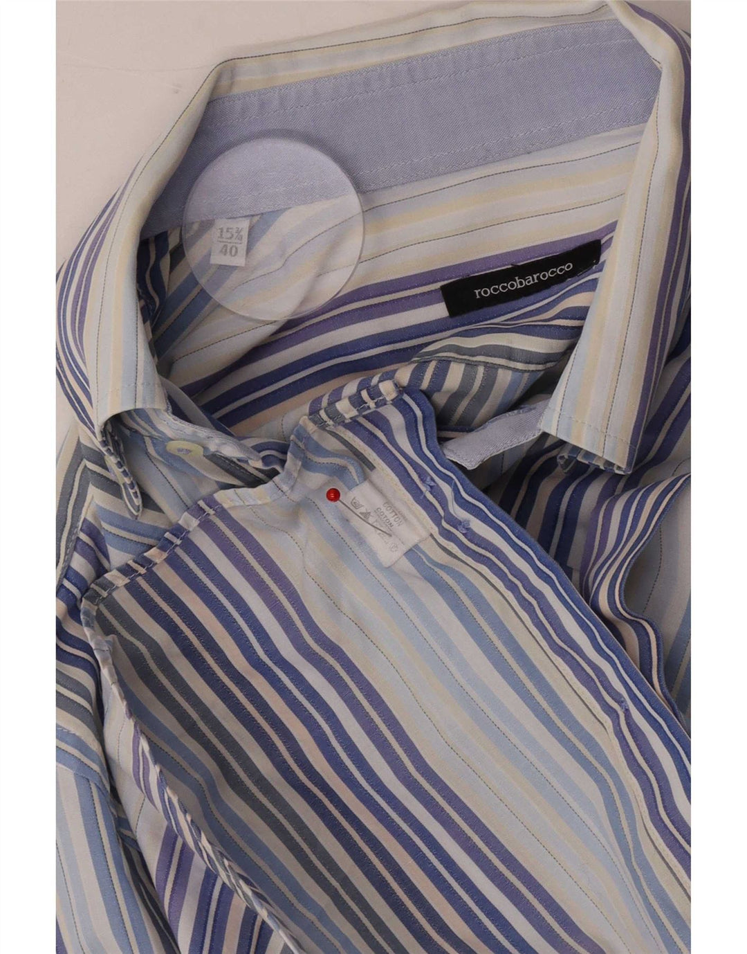 Roccobarocco Camisa para hombre Talla 40 15 3/4 Algodón a rayas azul medio