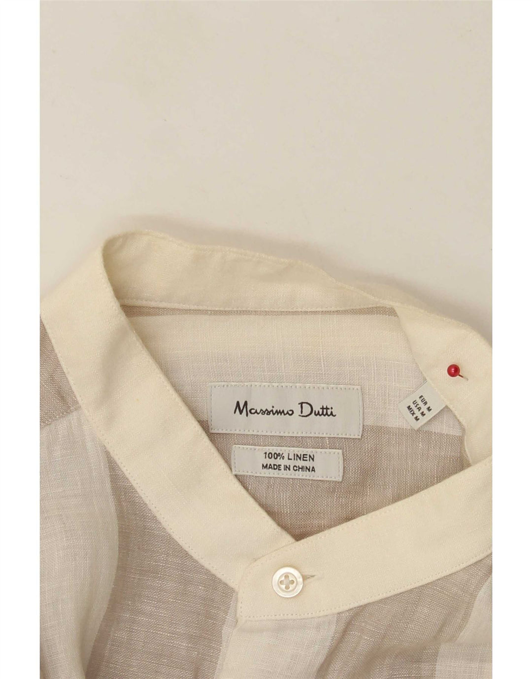 Camisa Massimo Dutti Hombre Lino Rayas Beige Medio