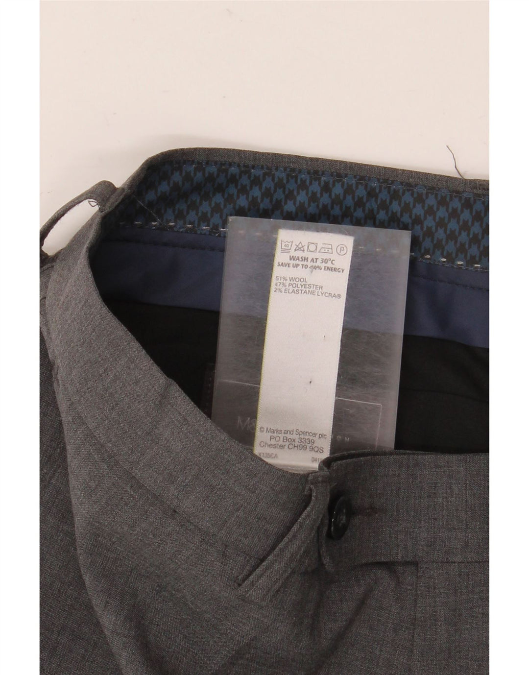 Marks & Spencer Pantalones de traje ajustados y entallados para hombre W32 L33 Lana gris