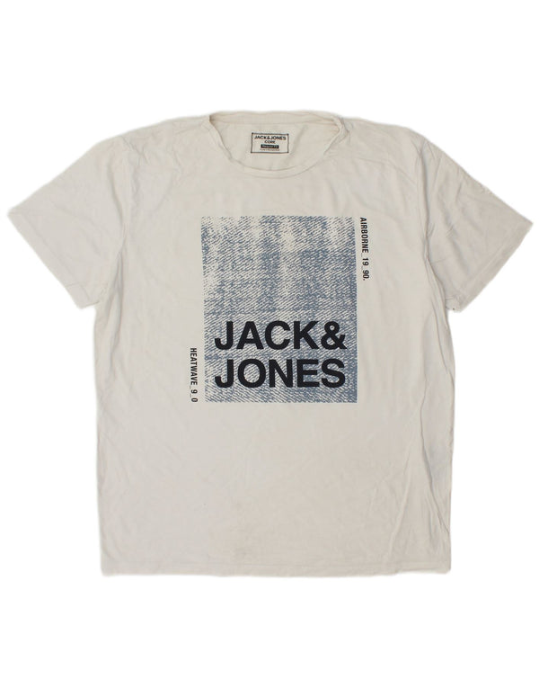 JACK & JONES Hombre Regular Fit Camiseta Gráfica Top XL Algodón Blanco