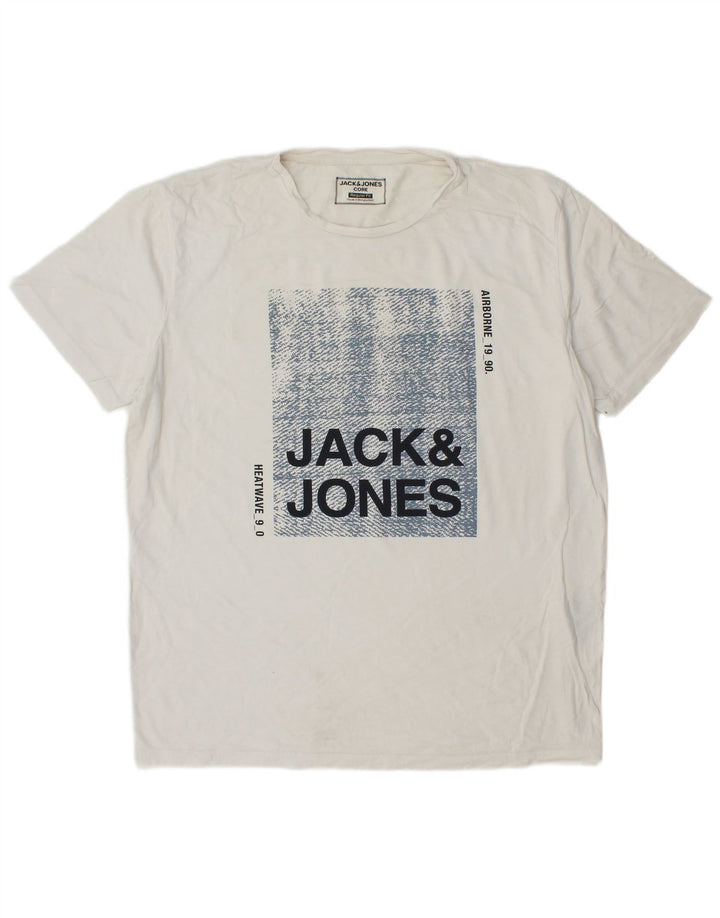 JACK & JONES Hombre Regular Fit Camiseta Gráfica Top XL Algodón Blanco