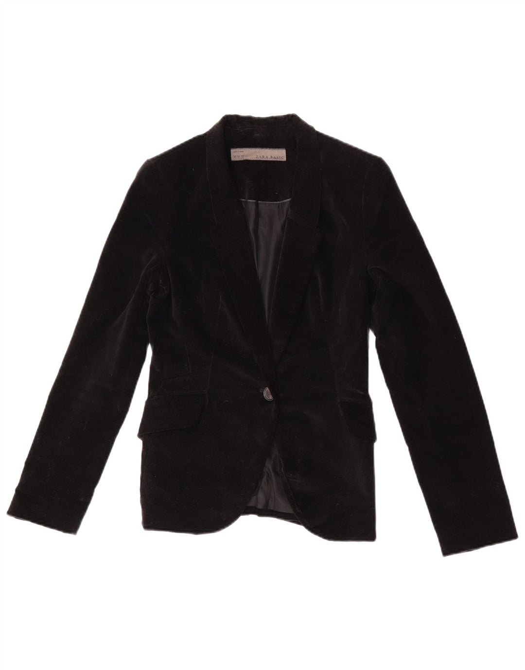 Zara Chaqueta Blazer De Terciopelo Con 1 Botón Para Mujer UK 6 XS Negro