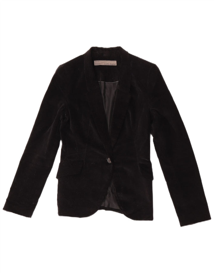 Zara Chaqueta Blazer De Terciopelo Con 1 Botón Para Mujer UK 6 XS Negro