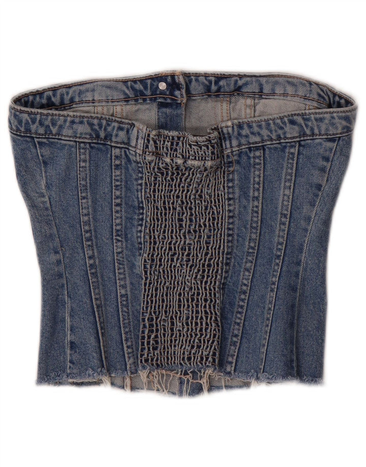 Zara Mujer Top Corsé Vaquero Sin Tirantes UK 8 Small Algodón Azul