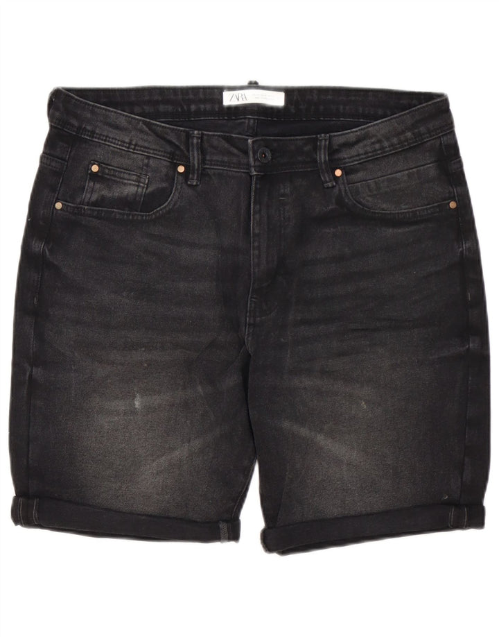 Zara Pantalones cortos de mezclilla para hombre EU 44 Large W34 Algodón negro