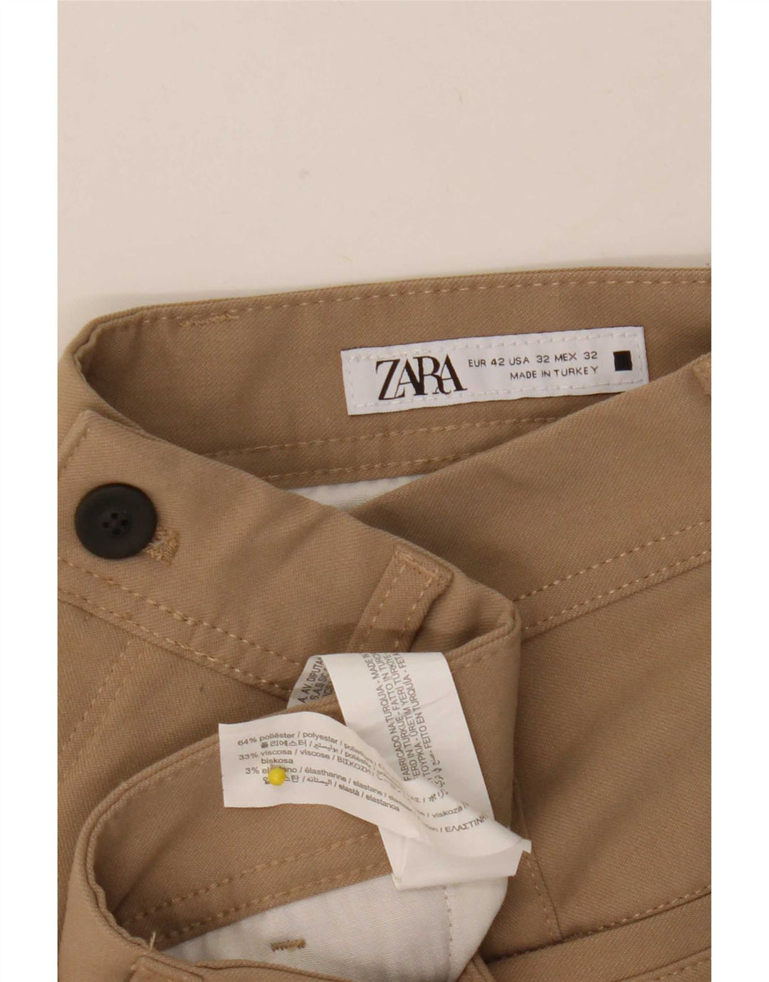 Zara Mens Slim Chino Pantalones EU 42 Large W32 L28 Poliéster Beige