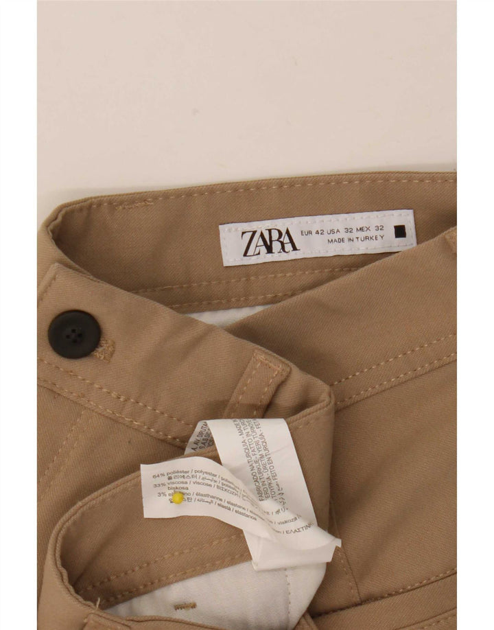 Zara Mens Slim Chino Pantalones EU 42 Large W32 L28 Poliéster Beige