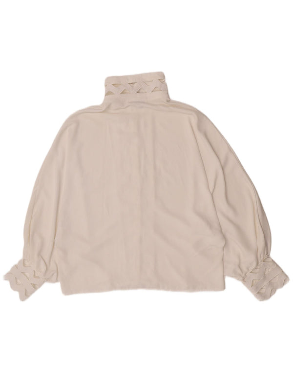 Vintage mujer camisa blusa Reino Unido 14 poliéster blanco grande