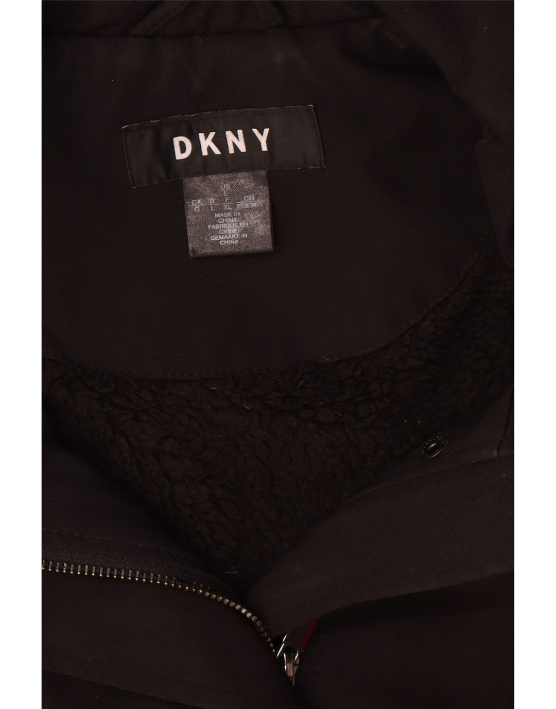 Dkny Abrigo Sherpa con capucha para mujer UK 46 Grande Poliéster negro