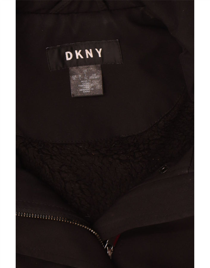 Dkny Abrigo Sherpa con capucha para mujer UK 46 Grande Poliéster negro